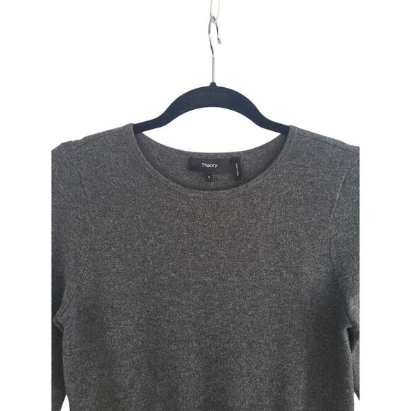 Theory Pleated Long Sleeve Sweater Dress Small Gray Wool Flannel Office Neutral - Picture 3 of 15